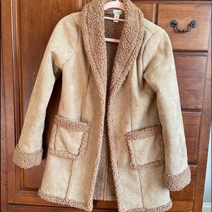 Faux Sherpa and faux suede long teddy coat